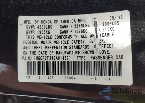 2016 Honda Accord Lx from USA, damaged, VIN 1HGCR2F34GA014571